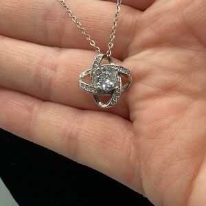 Sterling Silver CZ Love Knot Pendant Necklace 17.5" Jewelry